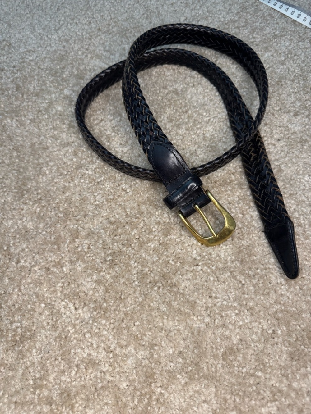 Liz Claiborne Braided Leather Belt in Black with Gold Buckle